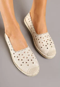 Beżowe Espadryle Vices z Ażurową Cholewką i Plecionym Sznurkiem Arivoni