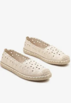 Beżowe Espadryle Vices z Ażurową Cholewką i Plecionym Sznurkiem Arivoni