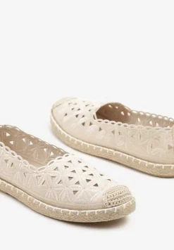 Beżowe Espadryle Vices z Ażurową Cholewką i Plecionym Sznurkiem Arivoni