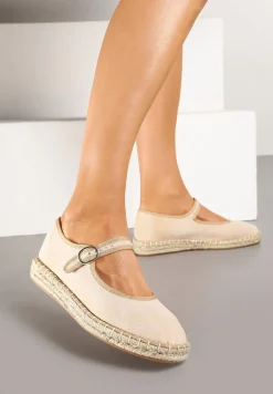 Beżowe Espadryle z Ekozamszu Zapinane na Pasek z Klamerką Deolisse