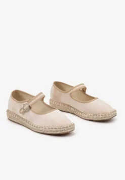 Beżowe Espadryle z Ekozamszu Zapinane na Pasek z Klamerką Deolisse