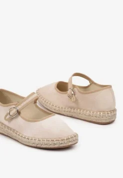 Beżowe Espadryle z Ekozamszu Zapinane na Pasek z Klamerką Deolisse