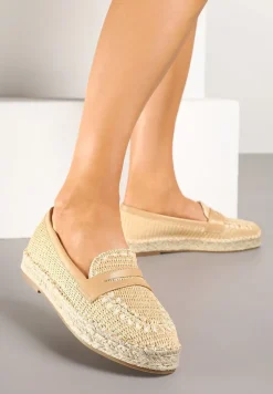 Beżowe Espadryle z Haftem na Podeszwie z Plecionki Taslexia