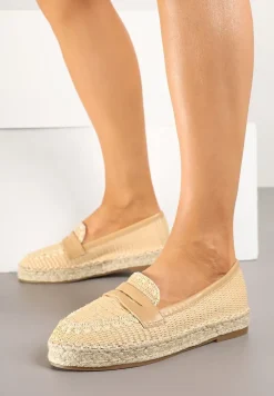 Beżowe Espadryle z Haftem na Podeszwie z Plecionki Taslexia