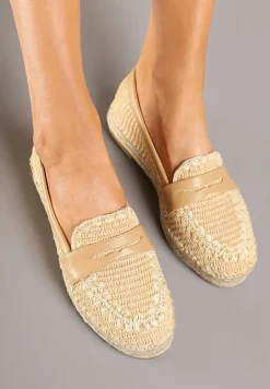 Beżowe Espadryle z Haftem na Podeszwie z Plecionki Taslexia