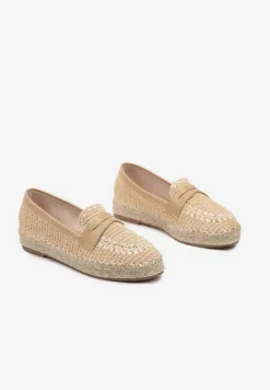 Beżowe Espadryle z Haftem na Podeszwie z Plecionki Taslexia