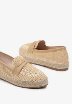Beżowe Espadryle z Haftem na Podeszwie z Plecionki Taslexia