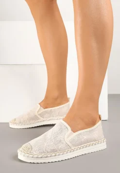 Beżowe Espadryle z Plecionką i Koronką Vivello