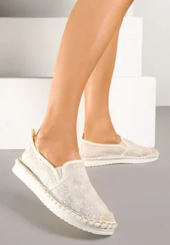 Beżowe Espadryle z Plecionką i Koronką Vivello