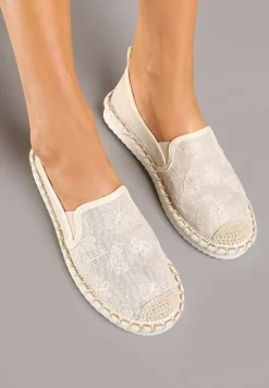 Beżowe Espadryle z Plecionką i Koronką Vivello