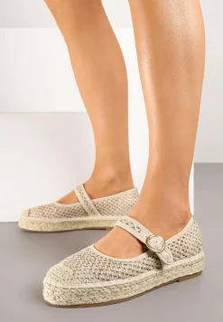 Beżowe Espadryle z Plecionki z Ozdobnym Noskiem Sprzączką i Wkładką ze Skóry Eranwena