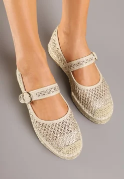 Beżowe Espadryle z Plecionki z Ozdobnym Noskiem Sprzączką i Wkładką ze Skóry Eranwena