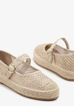 Beżowe Espadryle z Plecionki z Ozdobnym Noskiem Sprzączką i Wkładką ze Skóry Eranwena