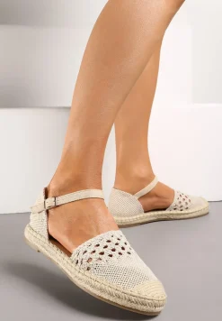Beżowe Espadryle z Plecionki z Ażurowym Wykończeniem i Sprzączką Assames