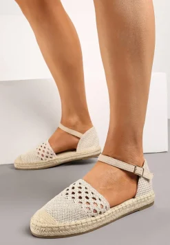 Beżowe Espadryle z Plecionki z Ażurowym Wykończeniem i Sprzączką Assames