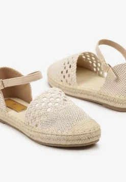 Beżowe Espadryle z Plecionki z Ażurowym Wykończeniem i Sprzączką Assames