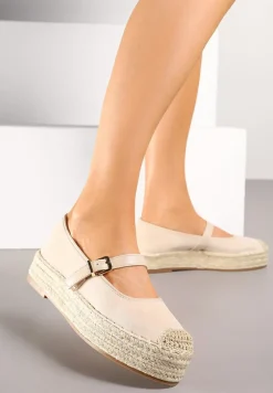 Beżowe Espadryle z Plecionką i Paskiem Fevolise