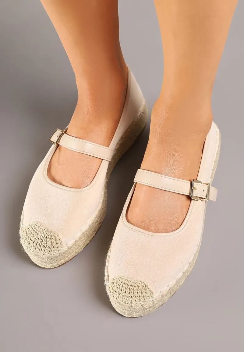 Beżowe Espadryle z Plecionką i Paskiem Fevolise