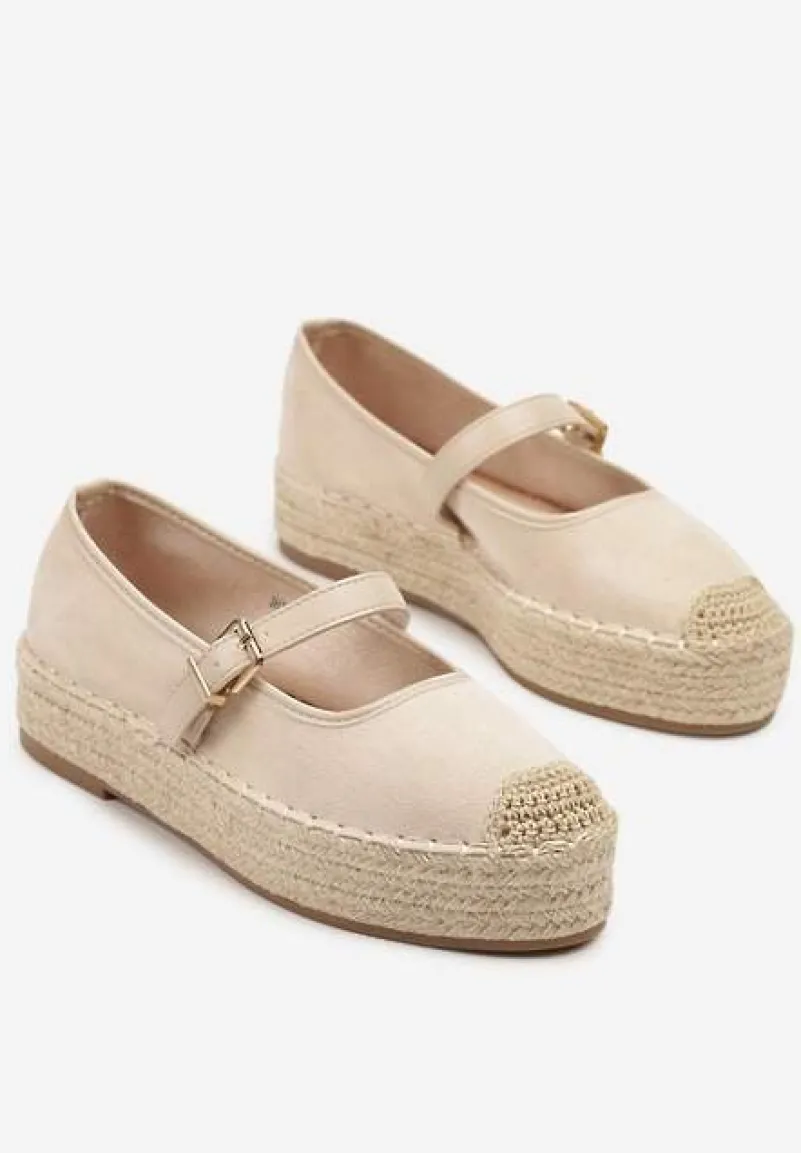 Beżowe Espadryle z Plecionką i Paskiem Fevolise