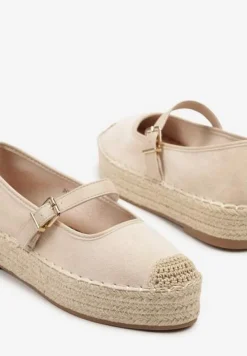 Beżowe Espadryle z Plecionką i Paskiem Fevolise