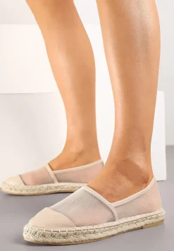 Beżowe Espadryle z Siateczki na Plecionej Podeszwie Folirelin