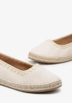 Beżowe Espadryle ze Wzorzystym Wiązaniem Przy Kostce Zdobione Plecionką Lortevia