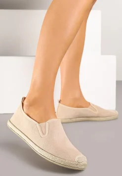 Beżowe Espadryle ze Zdobieniami z Plecionki i Elastycznymi Wstawkami Nitaziela