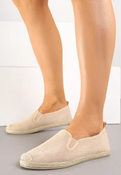 Beżowe Espadryle ze Zdobieniami z Plecionki i Elastycznymi Wstawkami Nitaziela