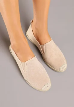 Beżowe Espadryle ze Zdobieniami z Plecionki i Elastycznymi Wstawkami Nitaziela