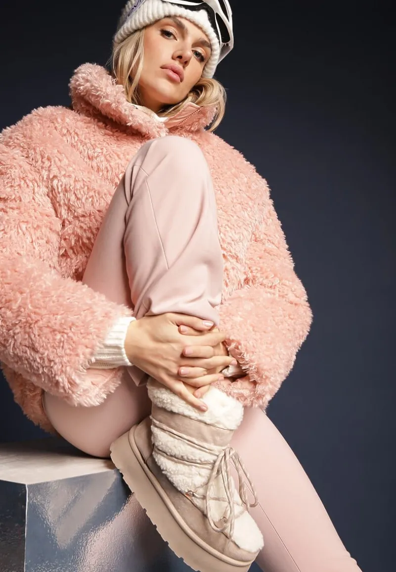 Beżowe Futerkowe Śniegowce Sznurowane na Grubej Podeszwie Werira