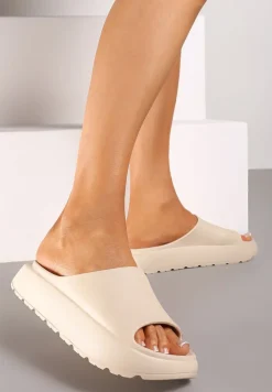 Beżowe Gumowe Klapki na Platformie Moldela