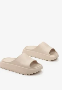 Beżowe Gumowe Klapki na Platformie Moldela