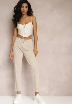 Beżowe Jeansy Mom Fit High Waist Kasena