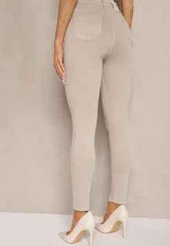 Beżowe Jeansy Skinny z Bawełną i Wiskozą High Waist Turesa