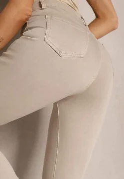 Beżowe Jeansy Skinny z Bawełną i Wiskozą High Waist Turesa