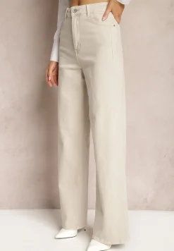 Beżowe Jeansy Szerokie Phririope