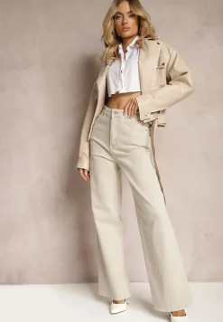 Beżowe Jeansy Szerokie Phririope