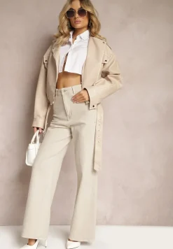 Beżowe Jeansy Szerokie Phririope