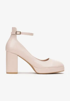 Beżowe Jenolite Czółenka Zapinane wokół Kostki na Sprzączkę z Wysokim Słupkiem Rayisa