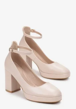 Beżowe Jenolite Czółenka Zapinane wokół Kostki na Sprzączkę z Wysokim Słupkiem Rayisa