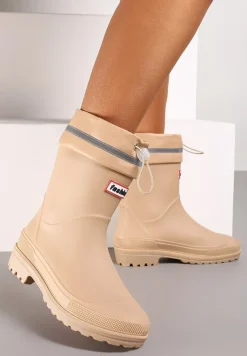 Beżowe Kalosze Hunterki Wykończone Odblaskiem i Ściągaczem Vimariay