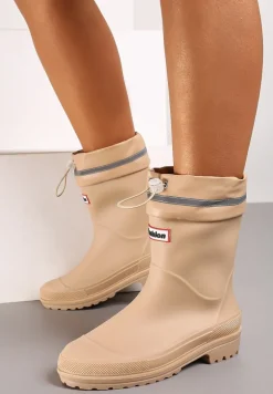 Beżowe Kalosze Hunterki Wykończone Odblaskiem i Ściągaczem Vimariay