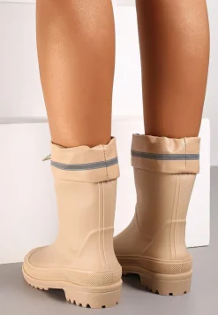 Beżowe Kalosze Hunterki Wykończone Odblaskiem i Ściągaczem Vimariay