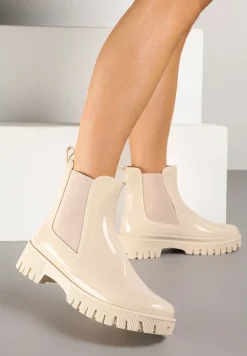 Beżowe Kalosze Lakierowane Typu Sztyblety Lilio