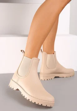 Beżowe Kalosze Sztyblety na Płaskiej Podeszwie Irinndria