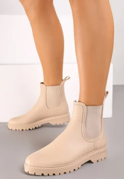 Beżowe Kalosze Sztyblety na Płaskiej Podeszwie Irinndria