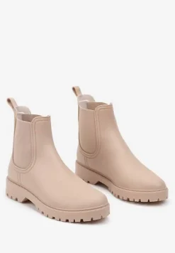 Beżowe Kalosze Sztyblety na Płaskiej Podeszwie Irinndria