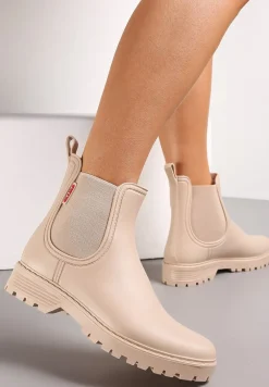 Beżowe Kalosze Sztyblety z Wstawkami Alemeda