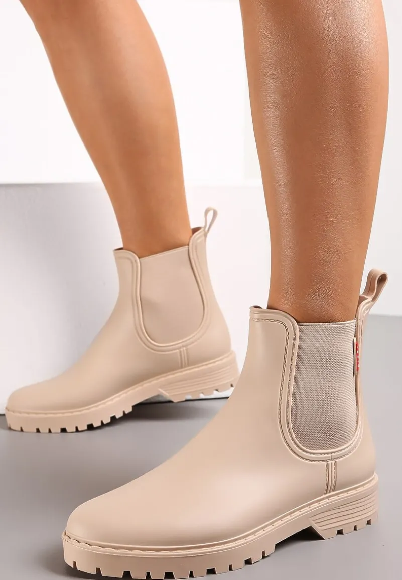 Beżowe Kalosze Sztyblety z Wstawkami Alemeda