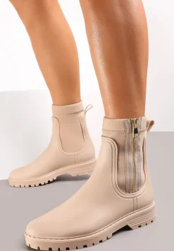 Beżowe Kalosze z Elastyczną Cholewką i Suwakiem Seidle